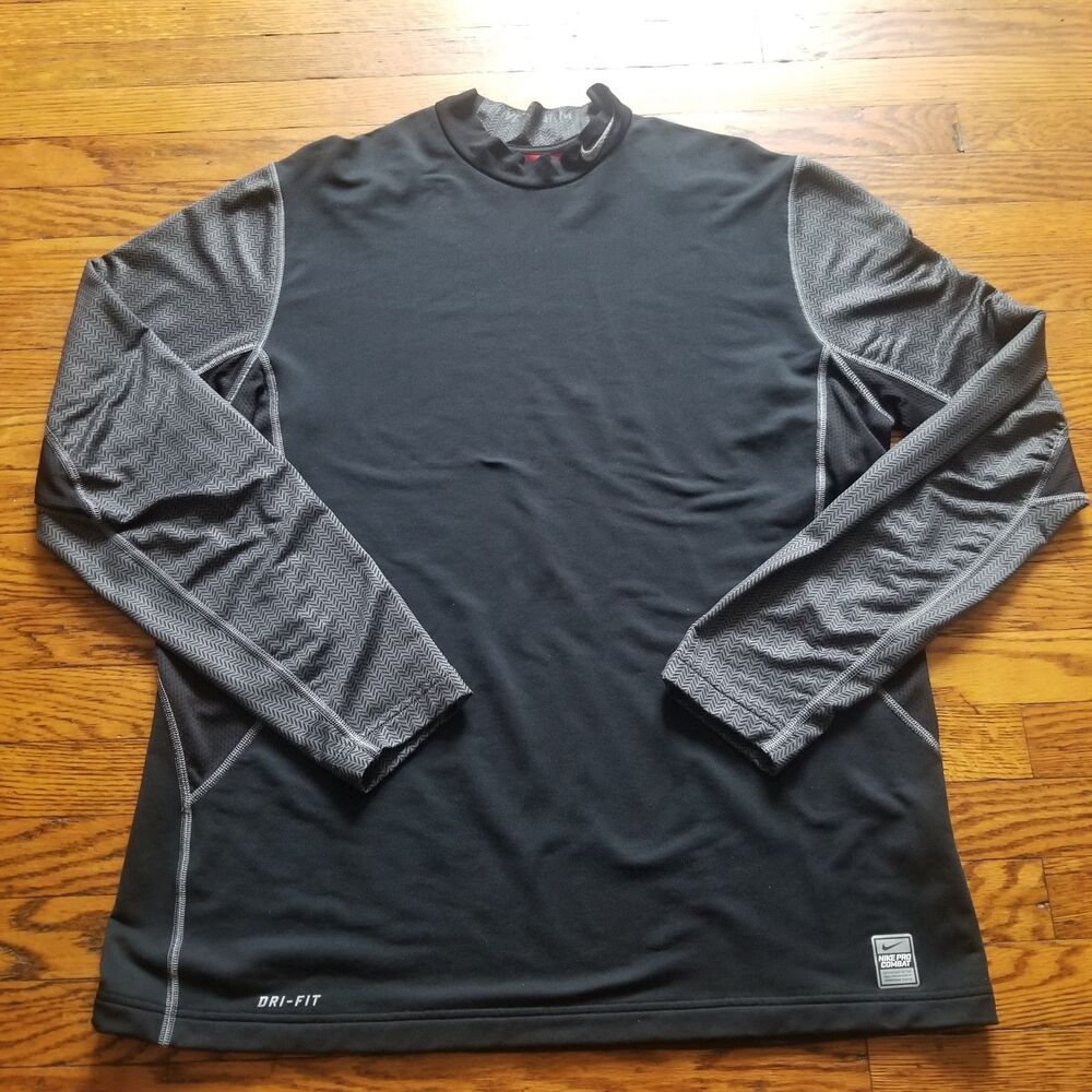 Nike Hyperwarm Pro Combat Dri-FIT Long Sleeve Compression Shirt Black Red XL